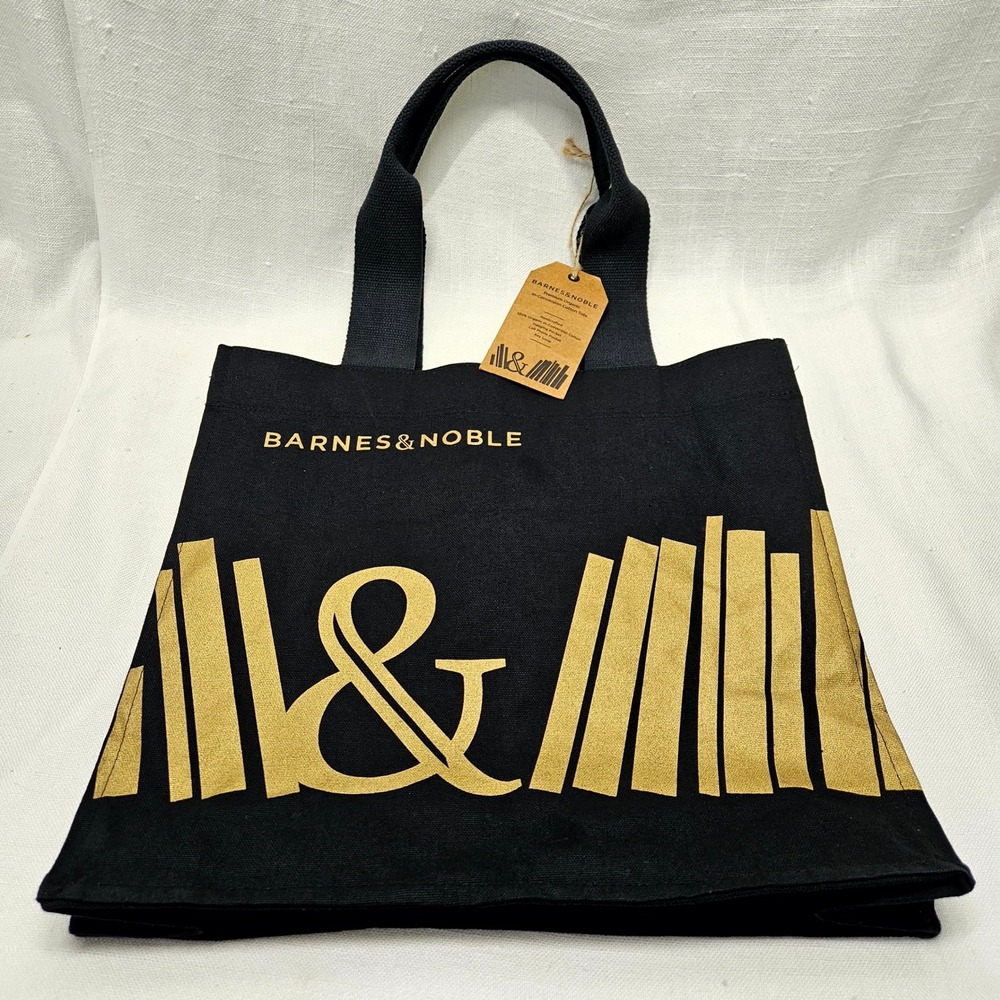 Barnes & Noble Tote Bag Large Black Gold Organic Canvas Bookish Eco Reusable